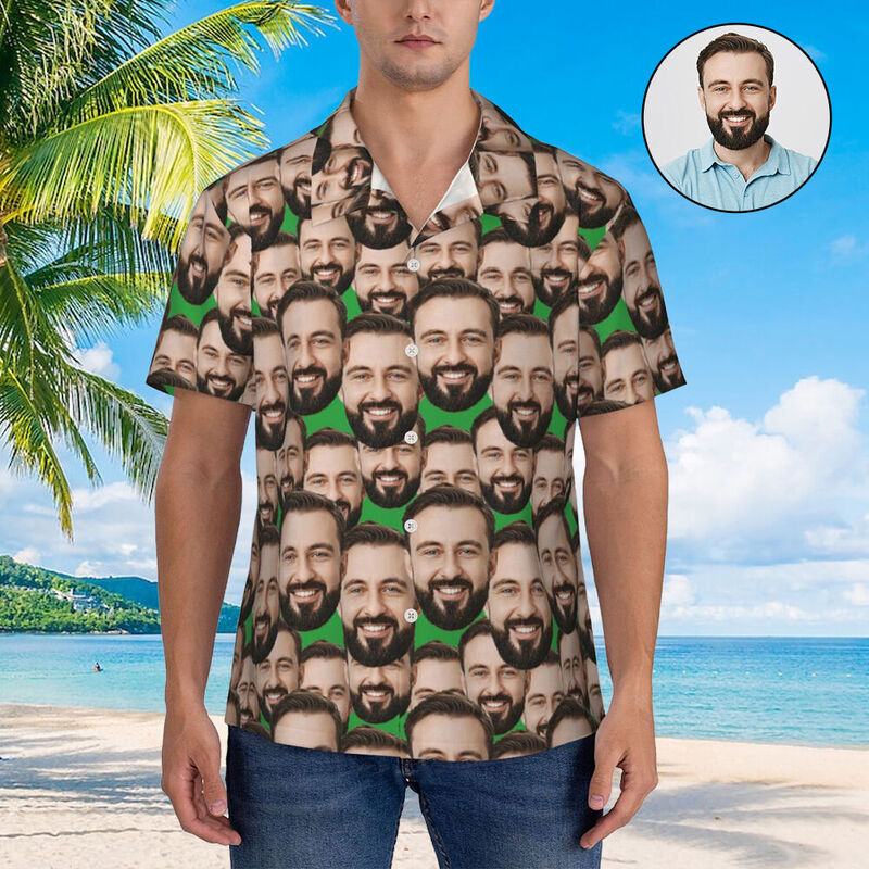 Camisas Hawaianas Personalizadas Camisa de Playa con Diseño de Cara Muti para Hombre