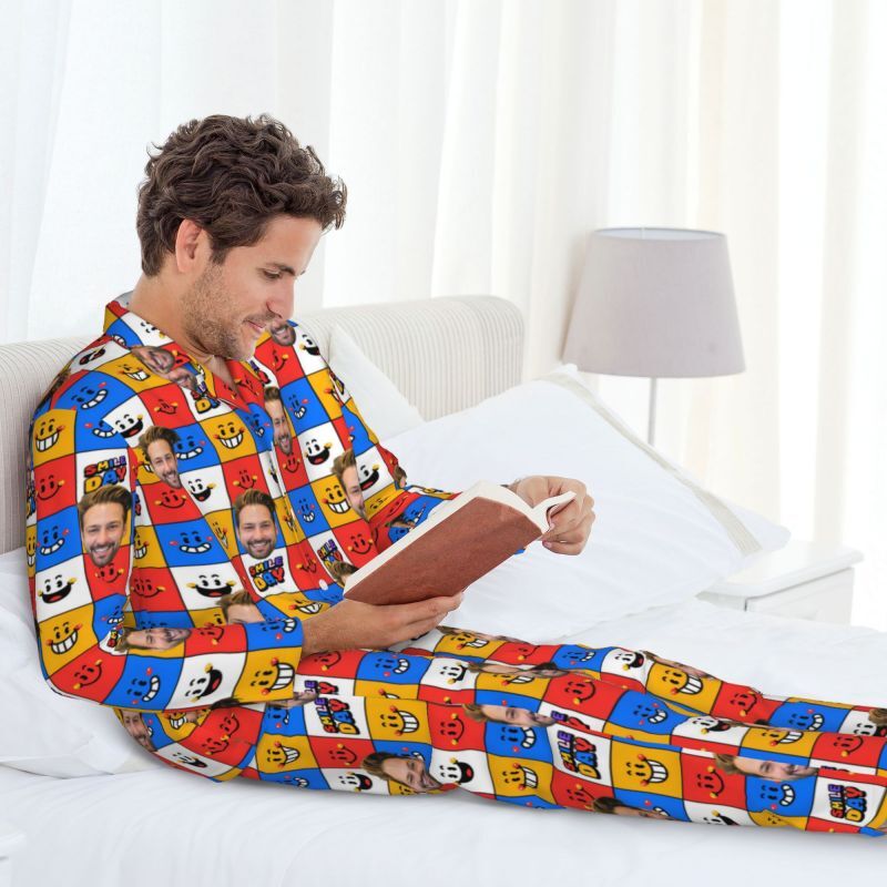 Personalized Pajamas Custom Photo Colorful Little Emoticon Block Design Vibrant Gift for Family