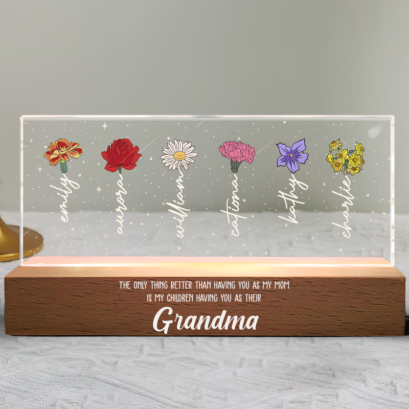 Personliga led-lampor Anpassade födelsedagsblommor och namn Specialgåva till mormor