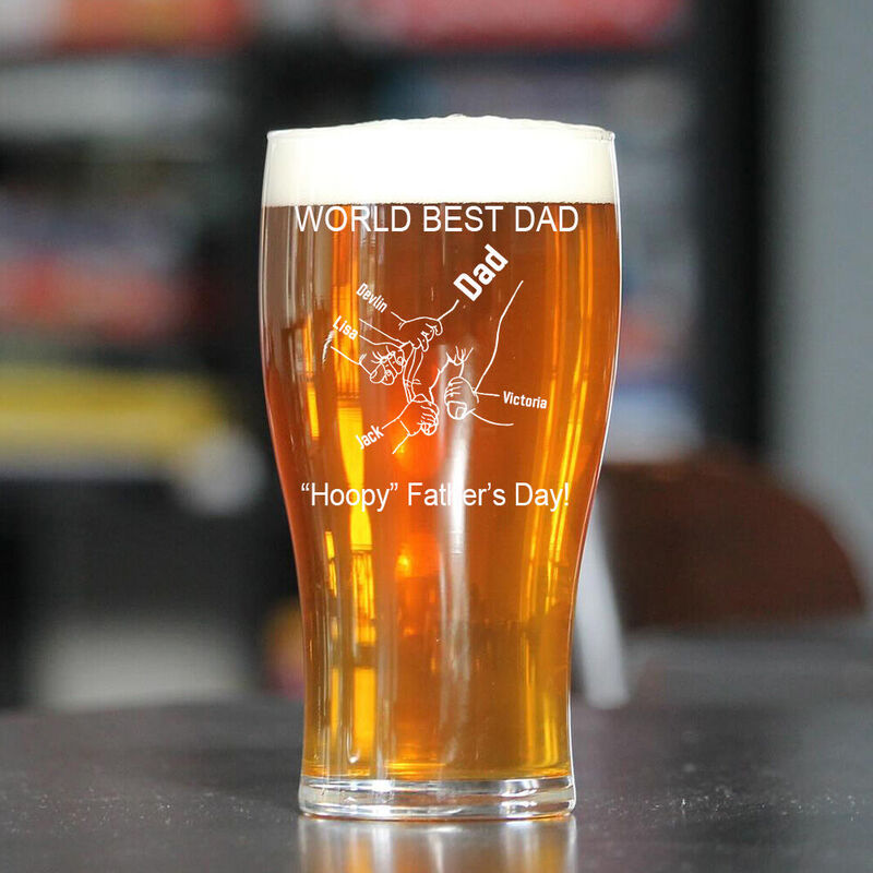 Personalized Name Beer Glass with Hands Pattern Precious Father's Day Gift