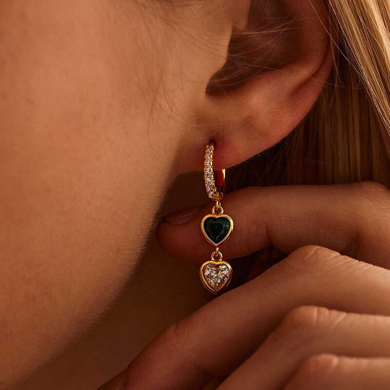 Personalized Heart Birthstone Earrings Special Gift for Grandma