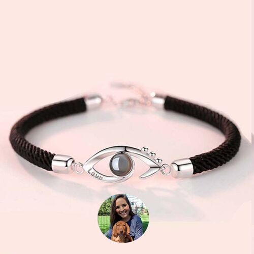 Personalized Photo Projector Bracelet with Black String Friend Gift