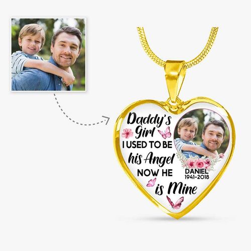 "I Used To Be His Angel Now He Is Mine" Unique Personalized Memorial Necklace