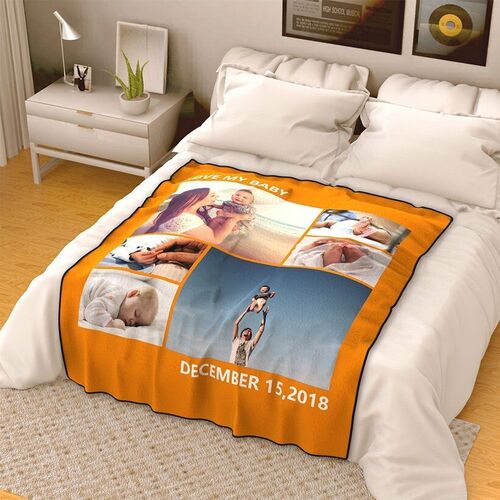 Personalized 6 Photo Coral Fleece Blanket with Engraving
