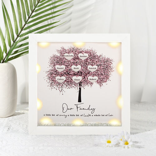 Cadre lumineux personnalisé pour arbre généalogique "Notre famille est un peu folle"