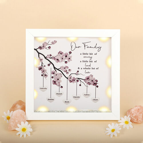 "Unsere Familie ist ein bisschen laut" Personalisierte Pflaumenblüten Nachtlicht Stammbaum Rahmen