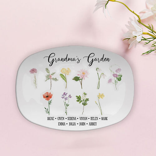 Personalized Birthflower And Name Plate Elegant Gift for Grandma