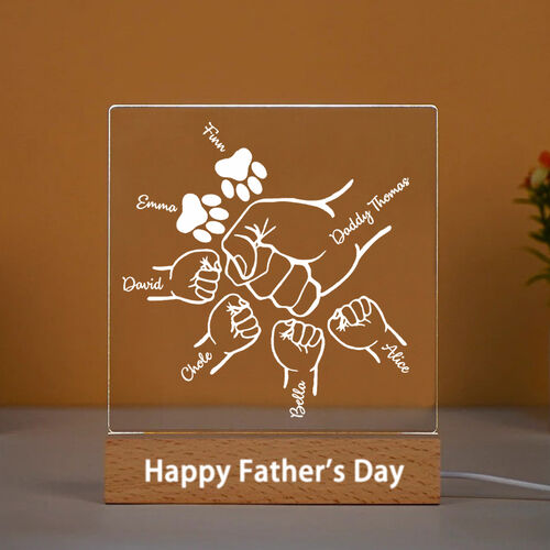 Personalized Acrylic Plaque Lamp Fist Bump and Pawprint Pattern Great Gift for Dad