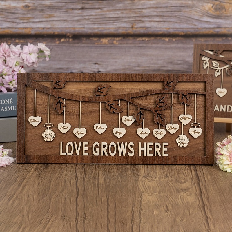 Personalized Family Tree Frame We Love You with Custom Name Sign Warm Gift for Mother's Day