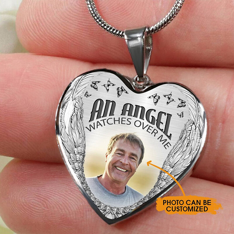 Collar conmemorativo de padre con foto de círculo personalizada en forma de corazón