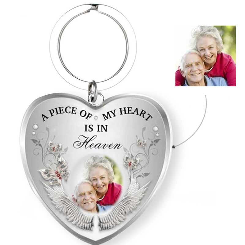 "A Piece of My Heart Is in Heaven" Custom Photo Keychain