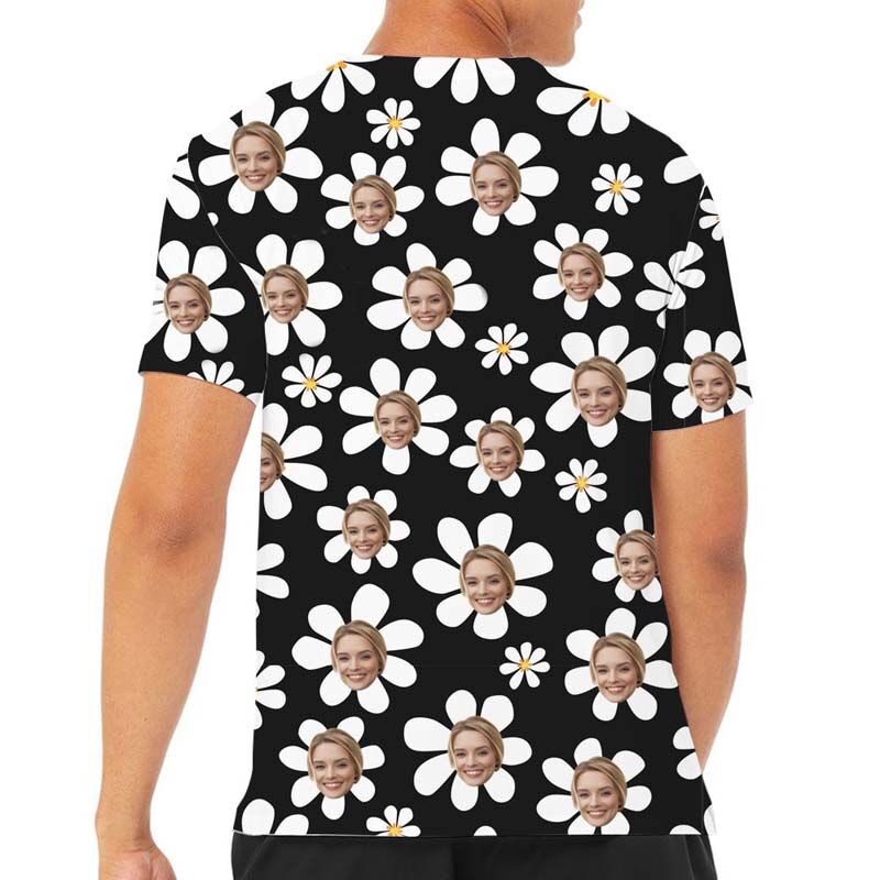 T-shirt hawaïen personnalisé avec visage imprimé avec petite marguerite
