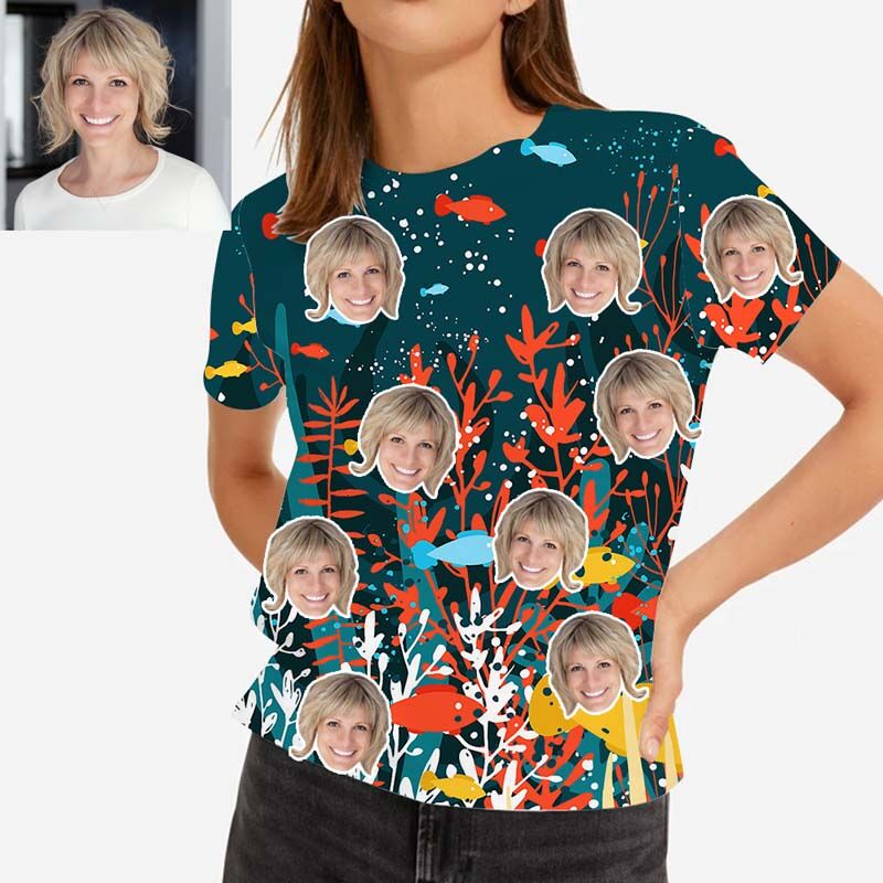 "The Underwater World" Personalized Face Women's Hawaiian T-Shirt