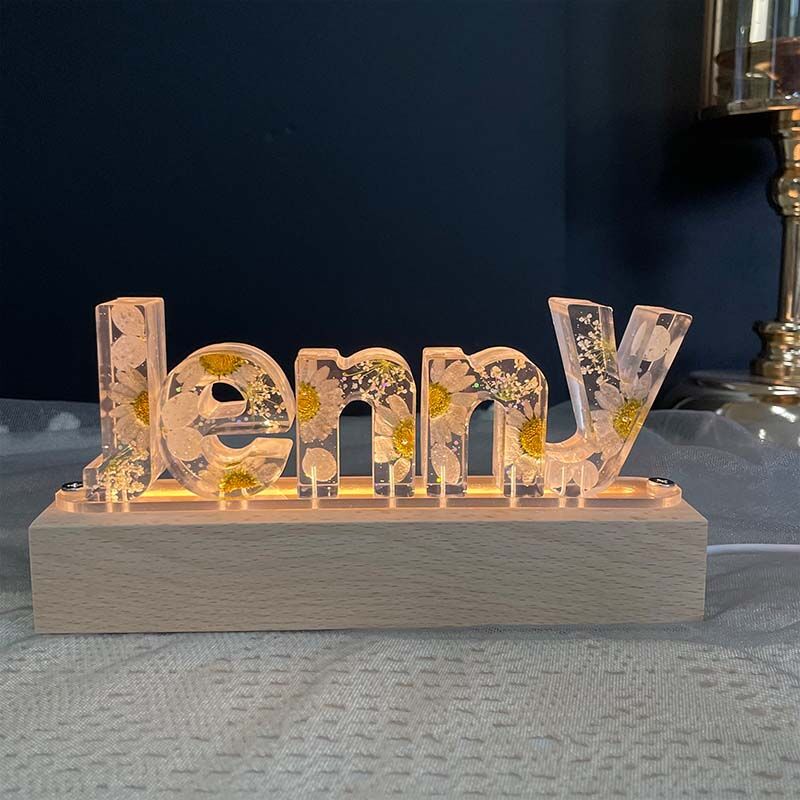 Personalized Dried Flowers Resin Letter Lamp-For Teens