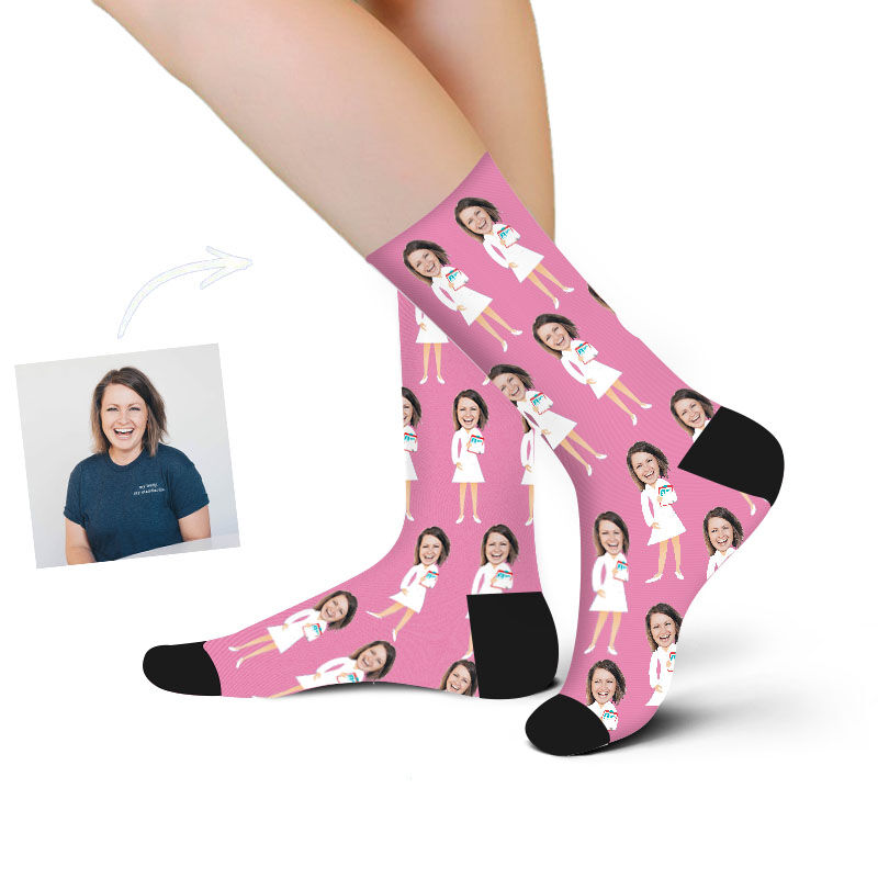 Chaussettes personnalisées avec photo du visage imprimées avec une fille pour la petite amie