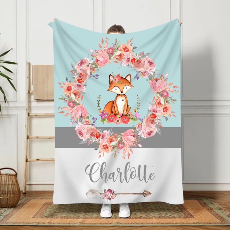 Personalized Name Little Fox Pattern Blanket Fantastic Gift