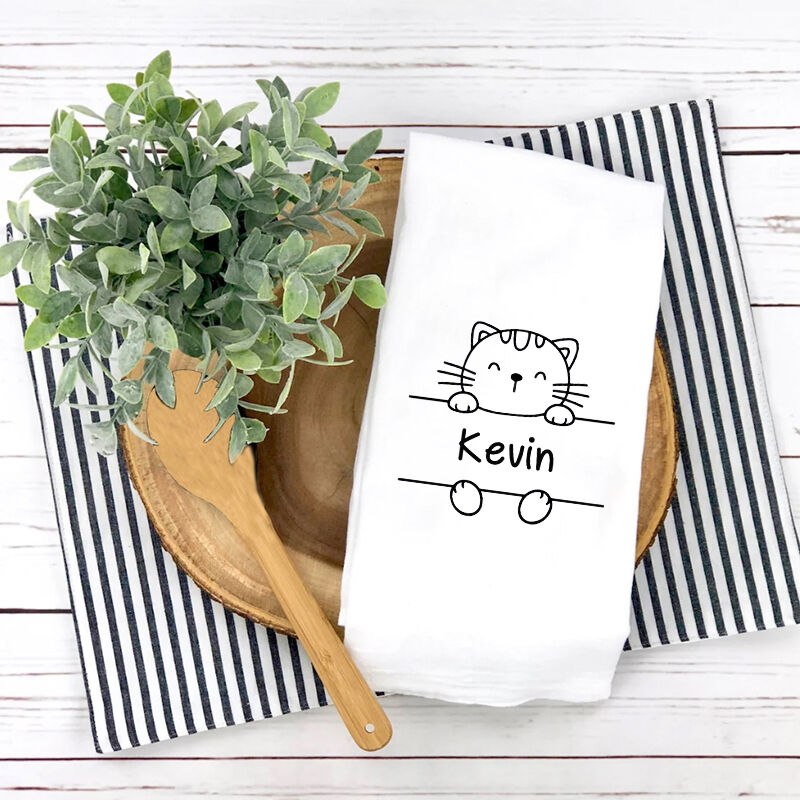 Personalized Towel with Custom Cute Kitten Name Card Design Adorable Present for Child