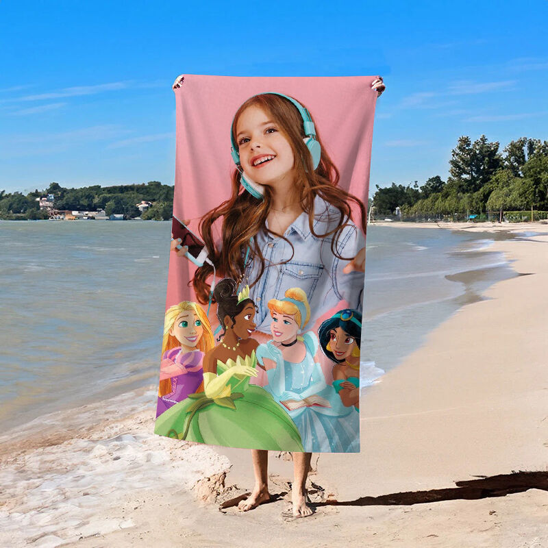 Personalized Photo Bath Towel With Beautiful Princess Pattern Warm Mother's Day Gift