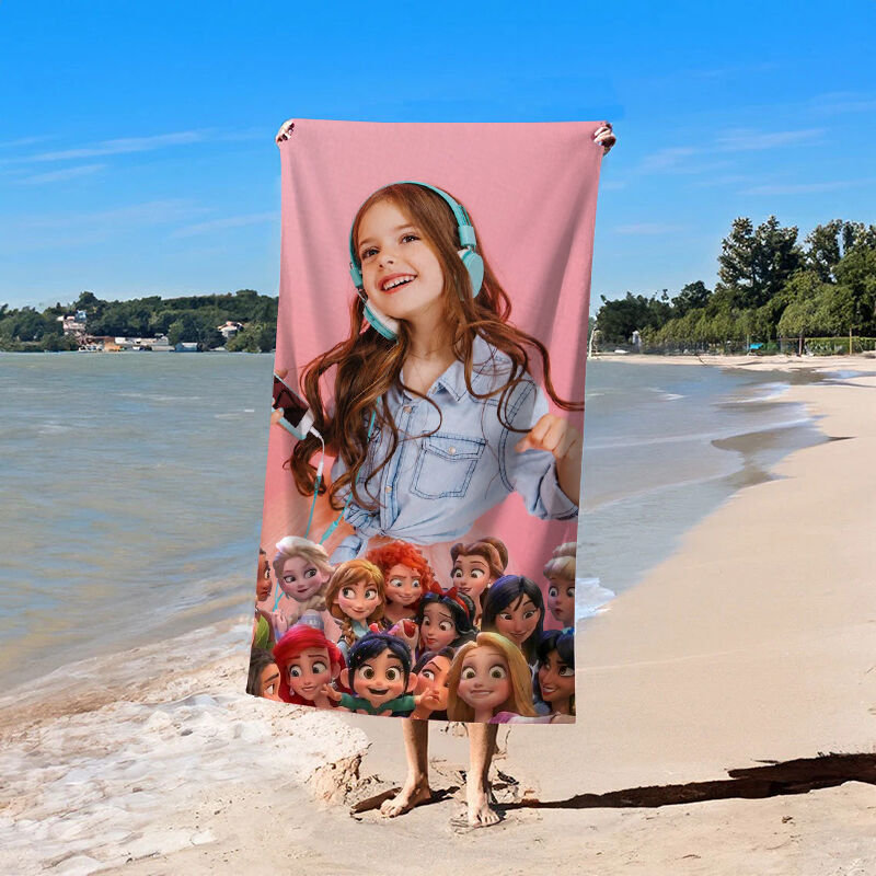 Personalized Photo Bath Towel With Princess Patterns In Multiple Styles Warm Christmas Gift for Girl