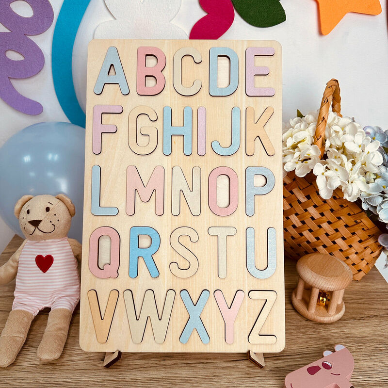 木製 アルファベット パズル 26文字 おもちゃ 知育玩具 幼児 キッズ 子供