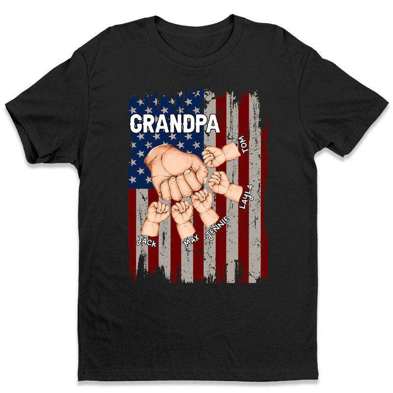 Personalized T-shirt Fist Bump Stars and Stripes Pattern Design with Custom Names Cool Gift for Father's Day
