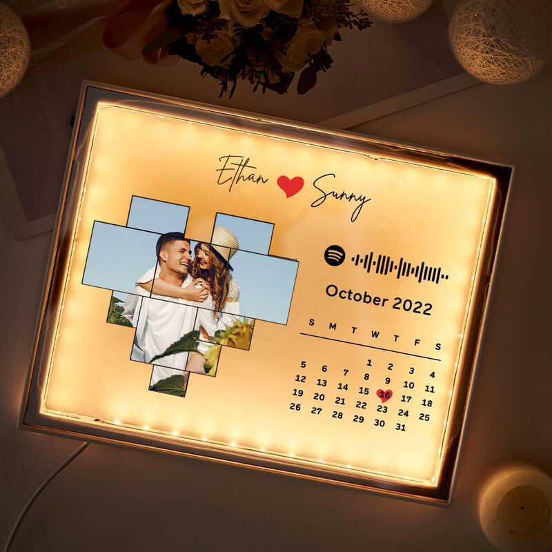 Personalized Picture Mirror Lamp with Custom Spotify Code Creative Gift for Couples