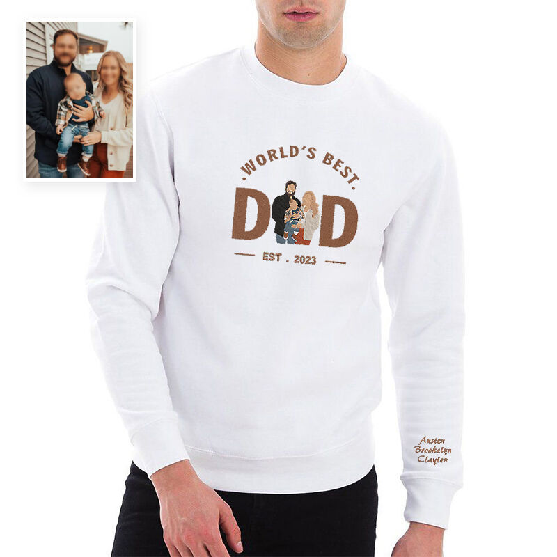 Personalized Sweatshirt Embroidered World's Best Dad with Custom Photo Unique Gift for Father's Day