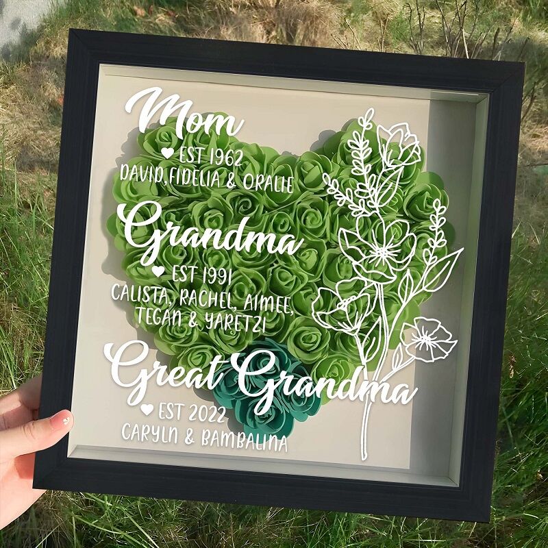 Personalized Flower Shadow Box Being Great Grandma with Flowers Design Perfect Mother's Day Gift