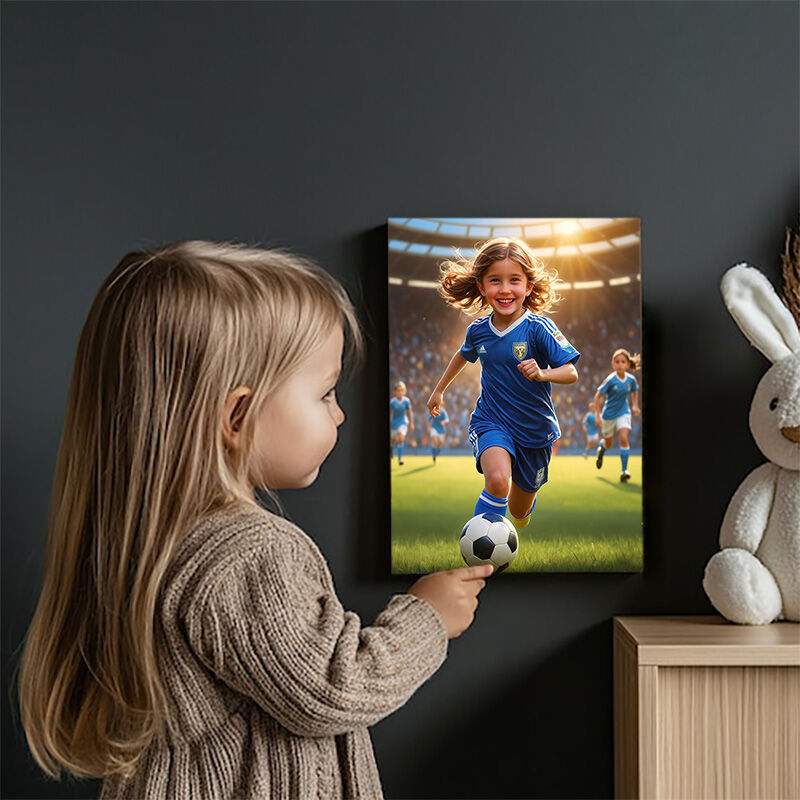オーダーメイド サッカー選手 肖像画 写真入れ 顔入れ替え 子供プレゼント