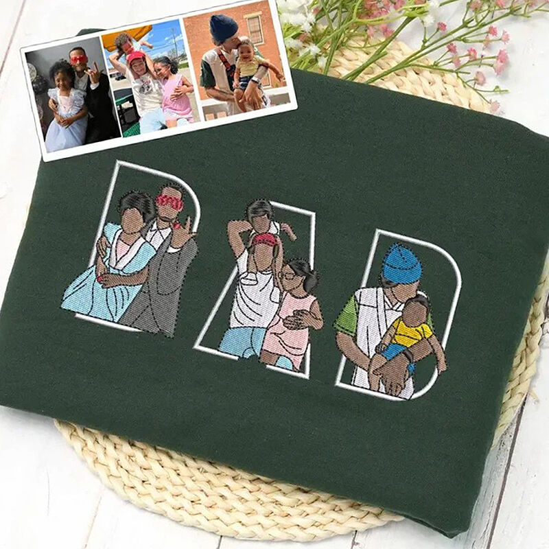 Gepersonaliseerd Sweatshirt Geborduurd Aangepast Papa en Kinderen Foto's Ontwerp Perfect Cadeau voor Vaderdag