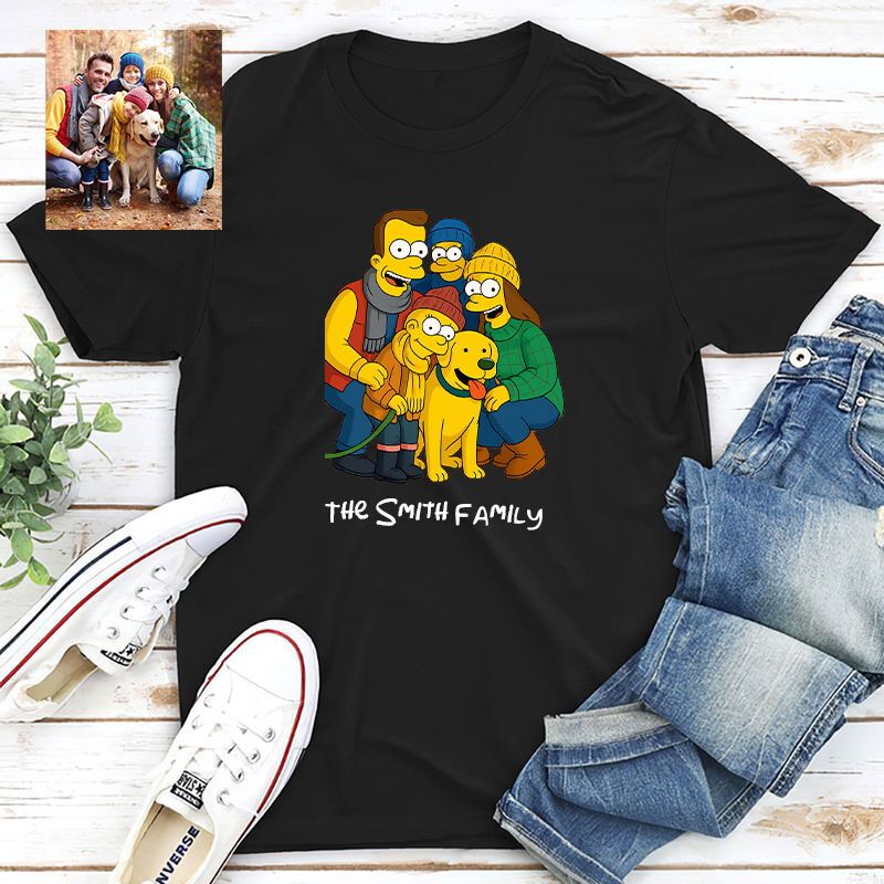 Personalized T-shirt Custom Family Photo Simpson Cartoon Style Design Funny Gift for Family