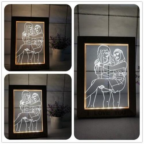 Lampe photo avec cadre en bois Personnalisé 3D