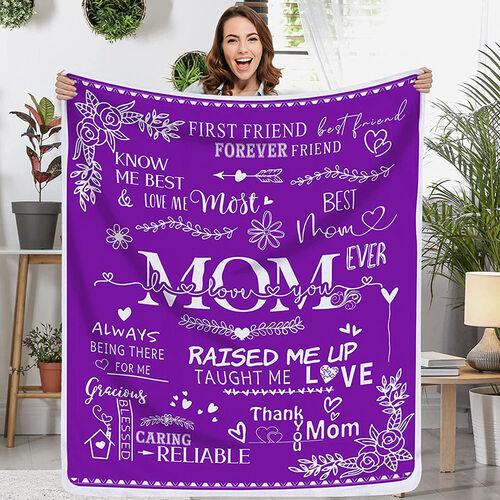 Personalized Flannel Letter Blanket Purple Floral Letter Blanket Gift from Kids for Mom