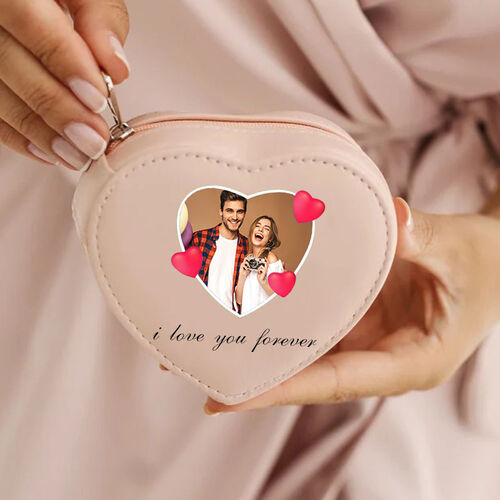 Boîte à bijoux en forme de cœur personnalisée avec photo et texte Cadeau de la Saint-Valentin