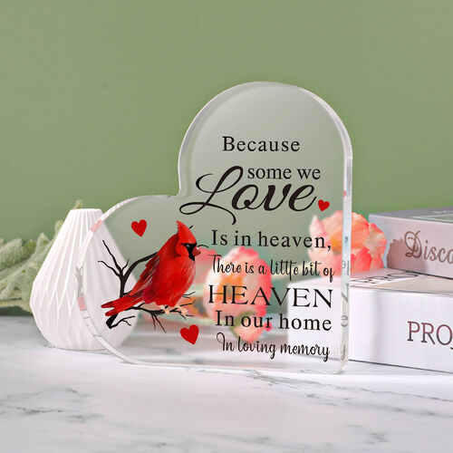 Unvergessliches Geschenk "In liebevoller Erinnerung gibt es ein Stückchen Himmel in unserem Haus" Acrylplakette in Herzform