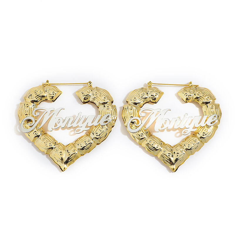 Heart Bamboo Personalized Name Earrings