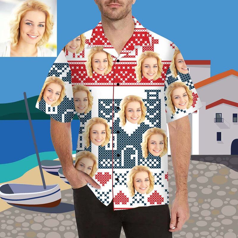 Custom Face Cross Stitch Men's All Over Print Hawaiian Shirt