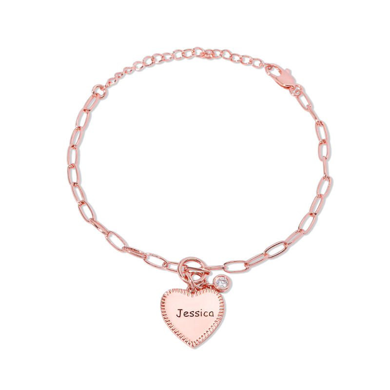Heart Pendant Link Custom Bracelet with Diamond