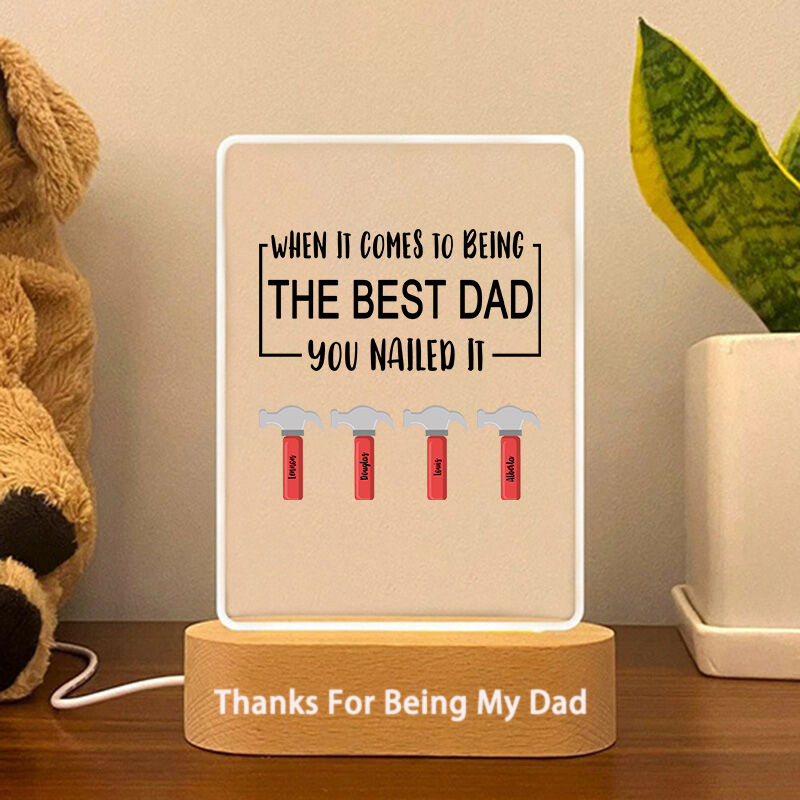 Personalized Acrylic Plaque Lamp with Hammer Pattern "You Nailed It" for Best Dad