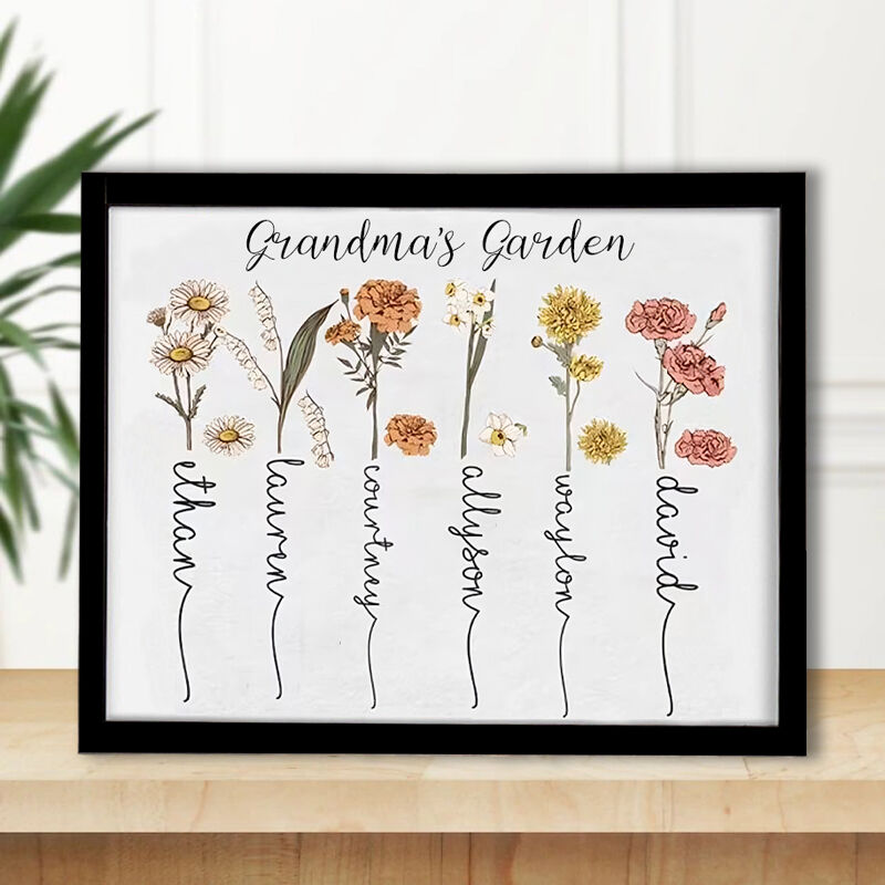 Personalized Birth Flower Frame with Custom Name Artistic Design Perfect Gift for Her