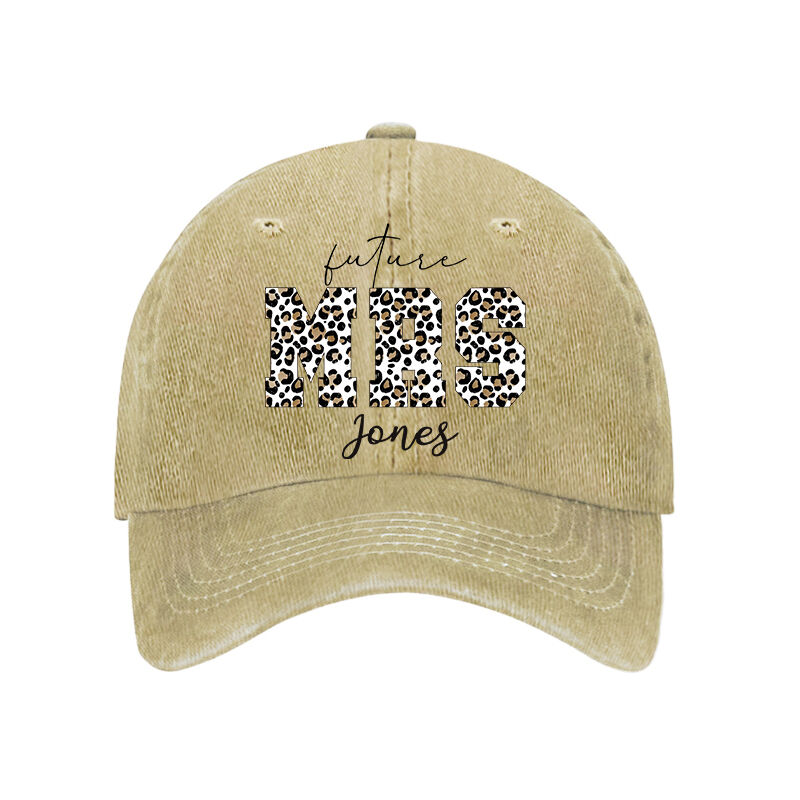 Personalized Hat with Leopard Print MRS Custom Name Design Gift for Couple