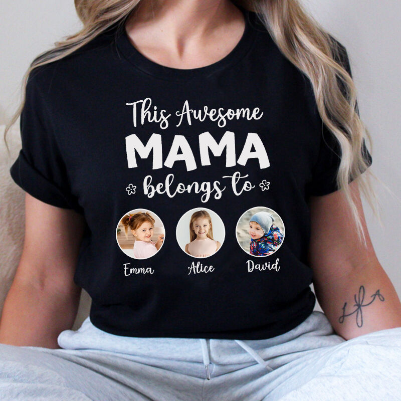 Personalisiertes T-Shirt This Awesome Mama Belongs To mit eigenen Fotos Perfektes Muttertagsgeschenk