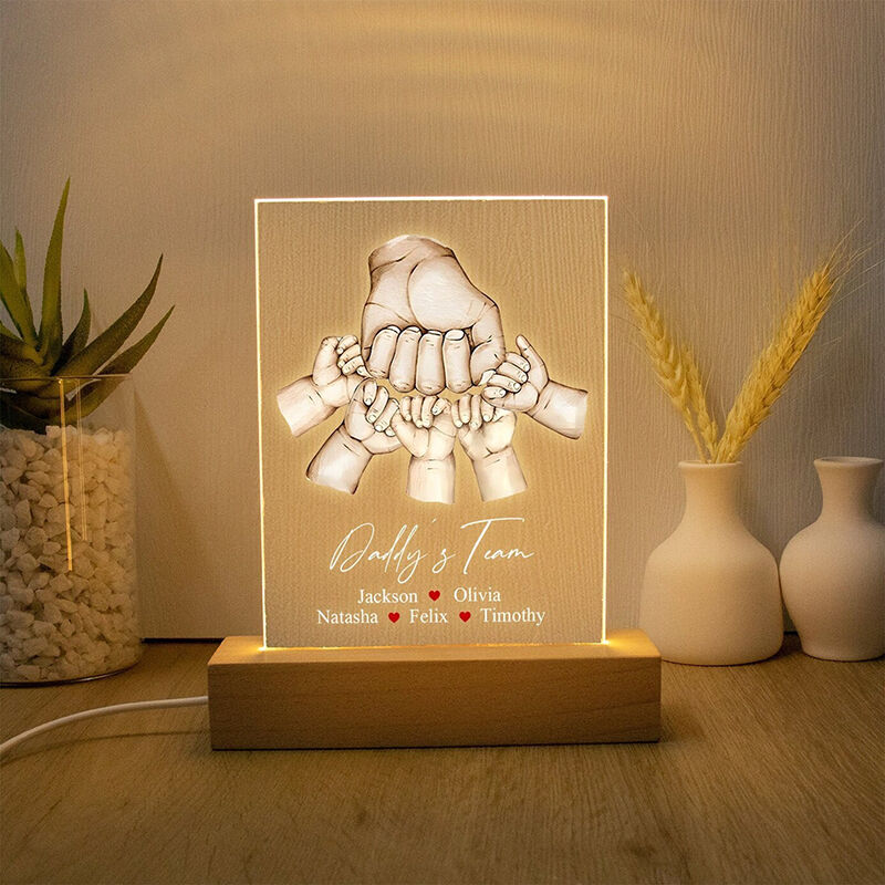 Personalized Name Night Light with Fist Pattern Funny Gift for Dad