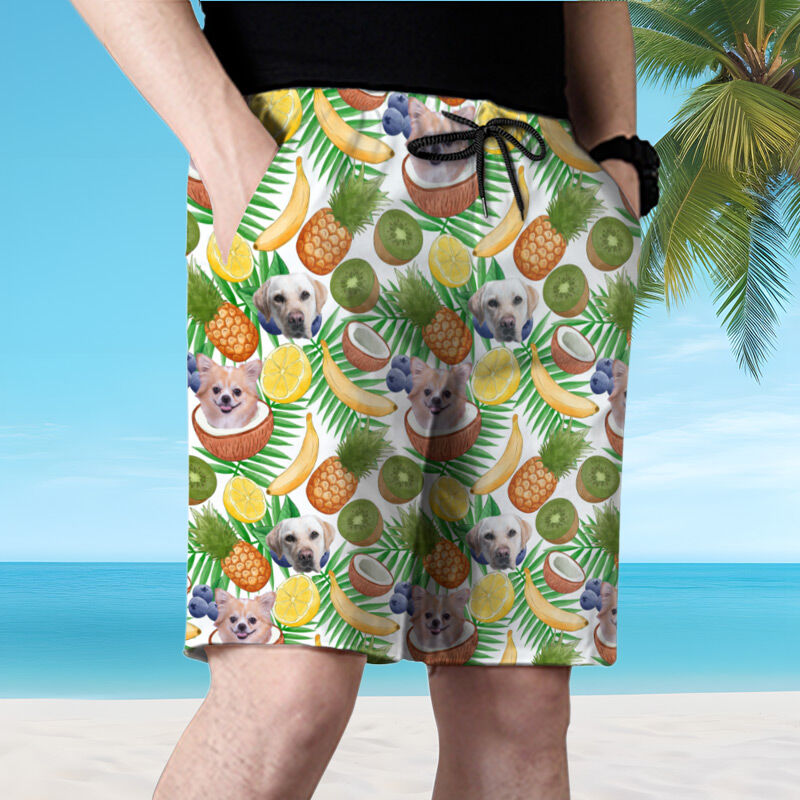 Personalized Picture Men's Beach Shorts with Pineapples Pattern Funny Present for Family