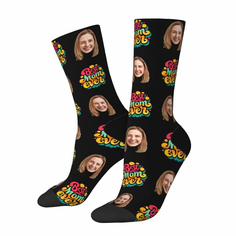 "BEST MOM EVER" Personalized Face Socks Birthday Gift for Mom