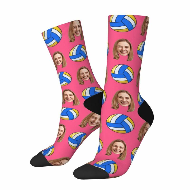 Personalized Face Socks with Volleyball Pattern as Birthday Gift for Friends