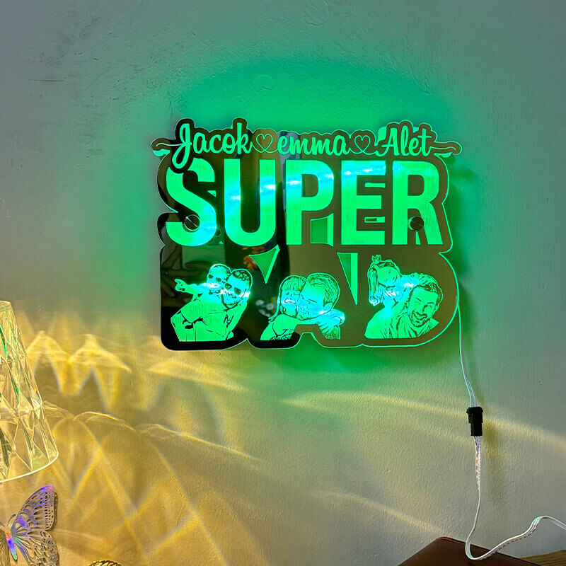 Personlig Super Dad Mirror Light Anpassad fotogåva till jul