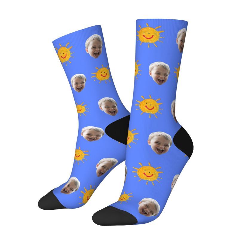 Chaussettes personnalisées avec motif de soleil peint à la main Ajoutez une photo de bébé pour le cadeau des nouveaux parents