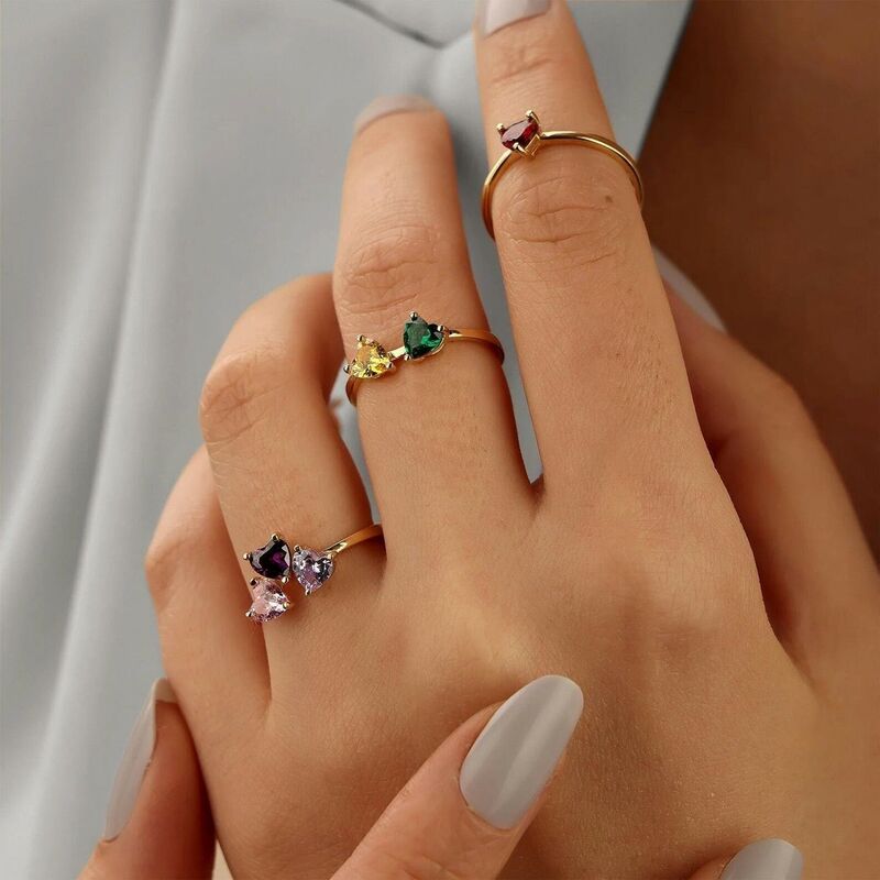 Personalised Heart Shaped Birthstone Ring Beautiful Mother's Day Gift