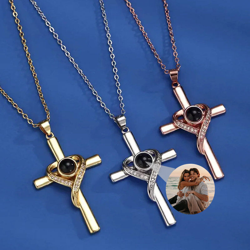 Personalized Heart Shaped Cross Projection Picture Necklace Gift for Couple